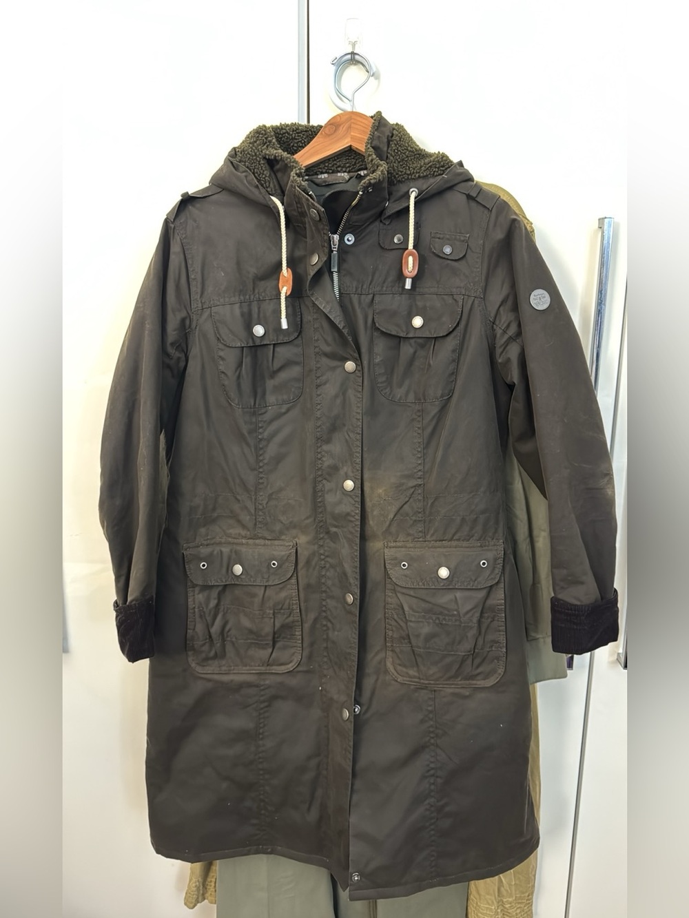 Barbour winterton Dark Olive fleece lined quilted military hooded parka